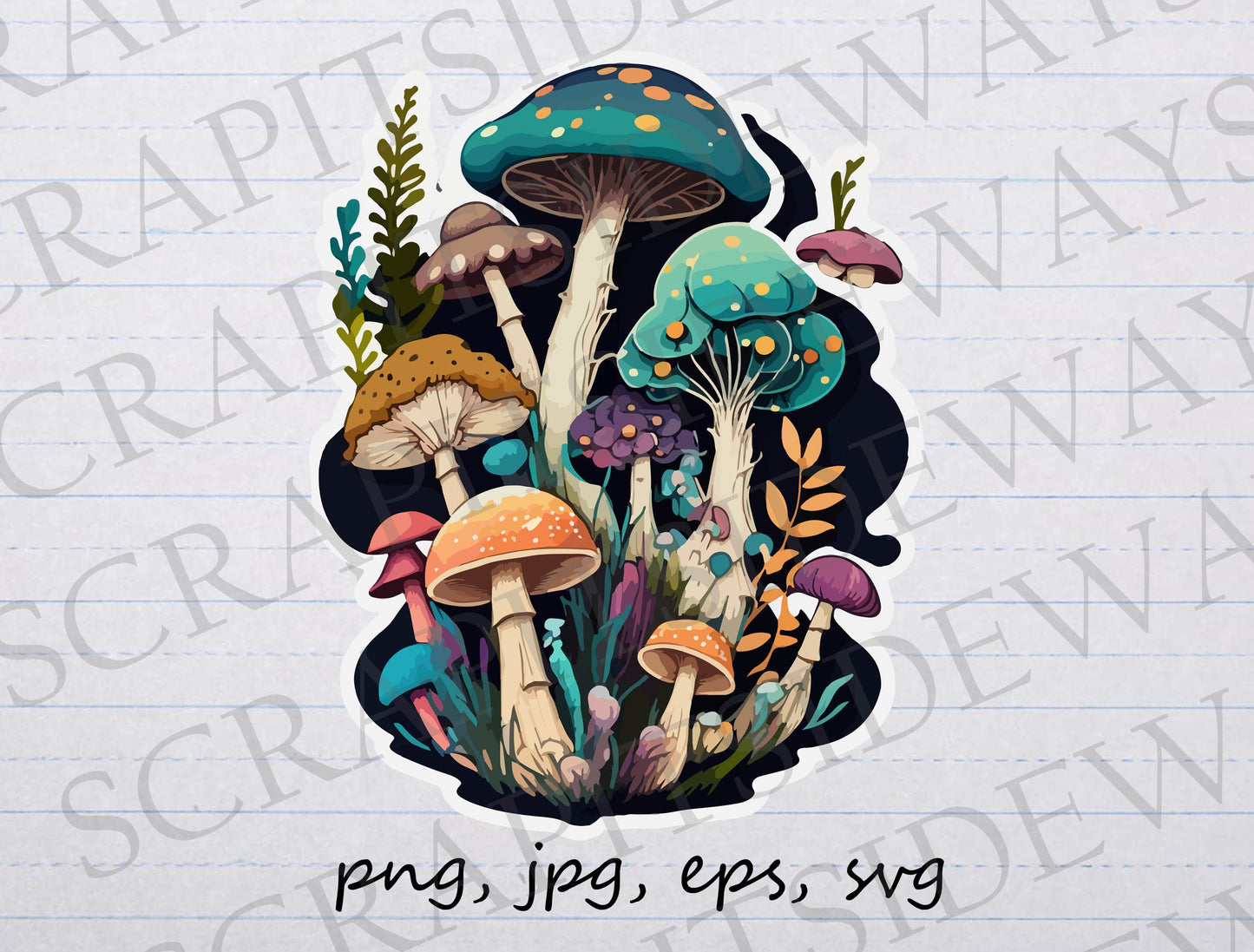 Colorful Mushrooms clipart vector graphic svg png jpg eps mycology fungi shrooms