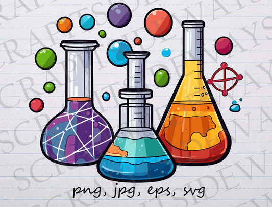 Chemistry scene clip art clipart vector graphic svg png jpg eps, beaker, science, glassware, chemical reaction