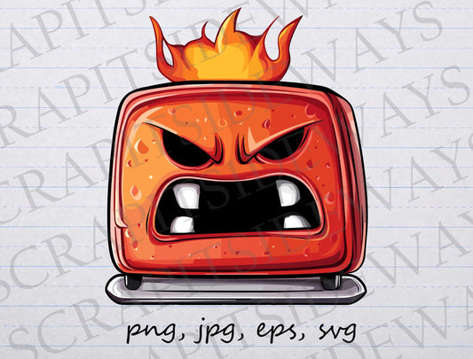 Angry toaster clip art clipart vector graphic svg png jpg eps, hot toaster, cartoon toaster, anger, explosive toaster