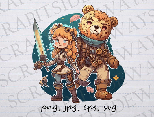 Goldilocks space pirate  clipart vector graphic svg png jpg eps cute steampunk space punk bear