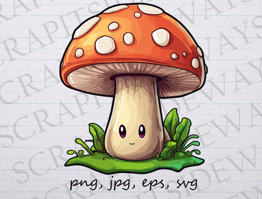 Cute Kawaii Mushroom clipart vector graphic svg png jpg eps mycology fungi shrooms happy mushroom