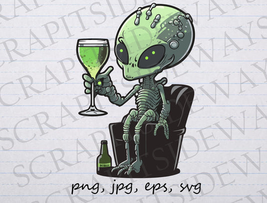 Alien having cocktails clipart vector graphic svg png jpg eps alien drinking celebrating