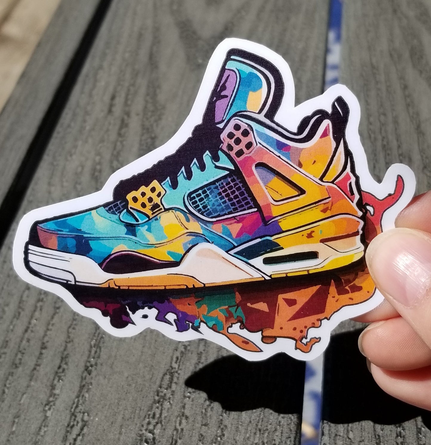 Colorful sneaker vinyl sticker 3 inches, water resistant decal, sneaker head, sneakerhead, show lover, kicks, shoe decal