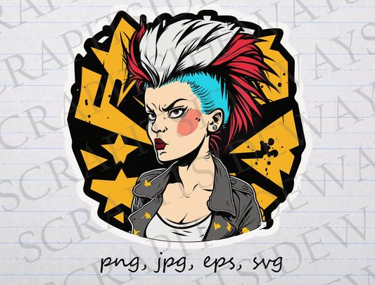 Punk Rock Woman clipart vector graphic svg png jpg eps cute punk heavy metal deathcore