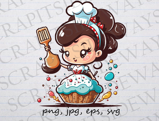 Baking Queen clipart vector graphic svg png jpg eps cupcake woman cooking