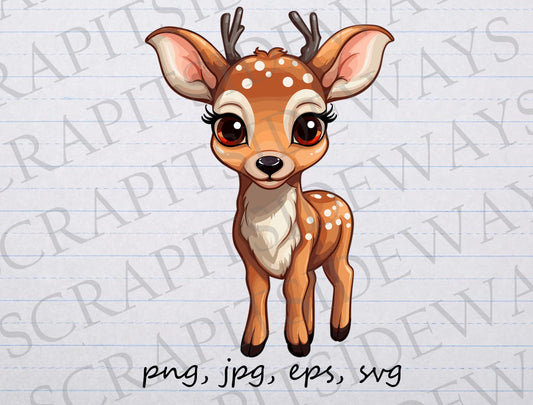 Cute fawn clipart clip art vector graphic svg png jpg eps t-shirt design, deer, cute deer, baby deer,