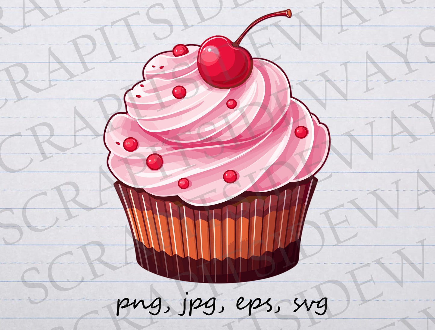 Pink cupcake clipart vector graphic svg png jpg eps birthday cute food sprinkles cherry on top