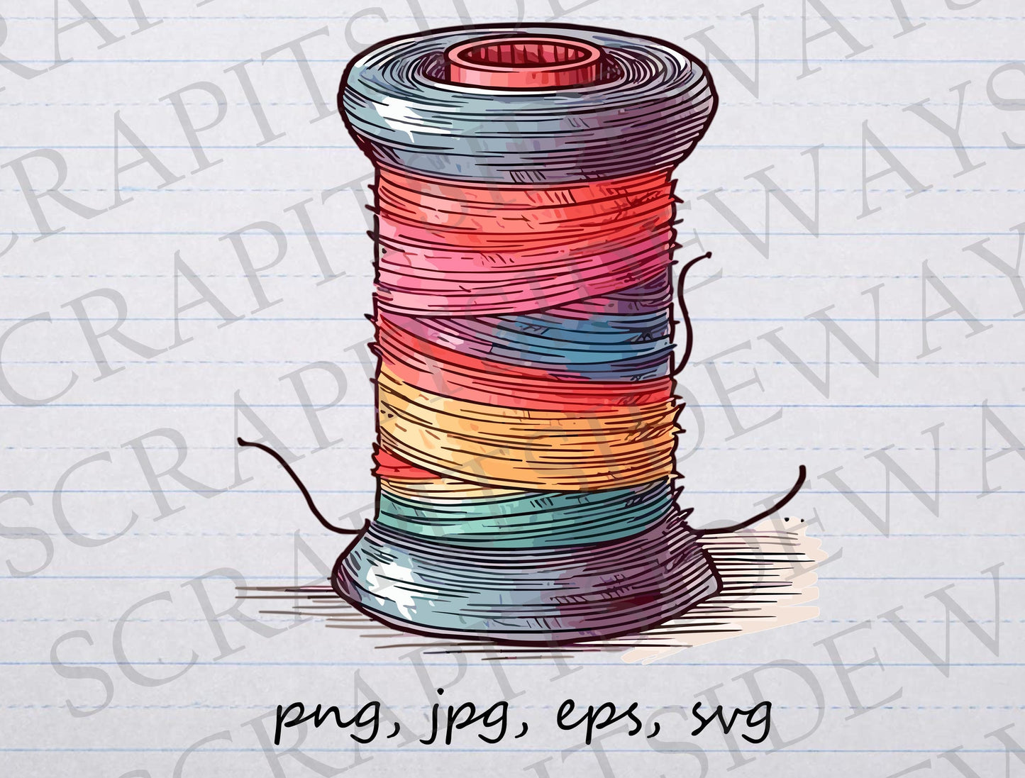 Colorful spool of thread clipart vector graphic svg png jpg eps quilting sewing sewer embroidery string