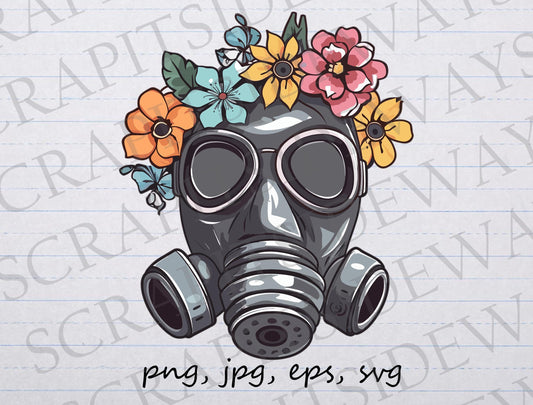 Floral gas mask clip art clipart vector graphic svg png jpg eps, apocalypse, apocalyptic dystopian, flower gas mask, gas mask with flowers